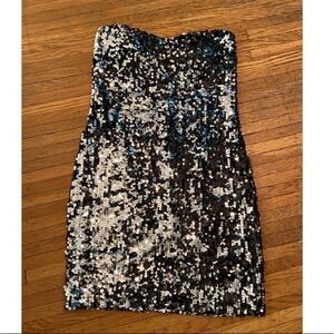 As U Wish silver/black sequin strapless party dress